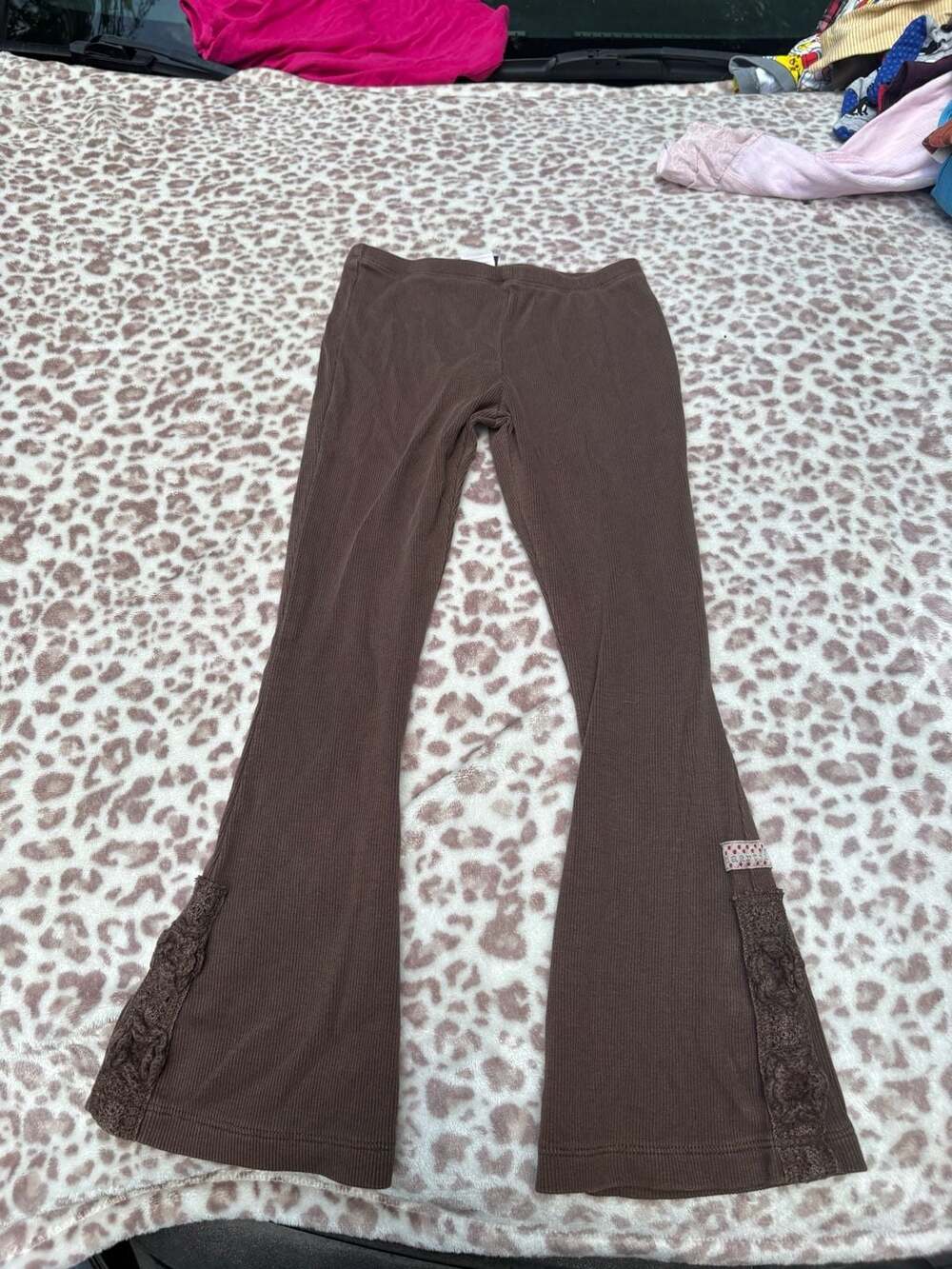Naartjie Kids Brown Ribbed Flare Leggings with Crochet Hem Detail Size 5 Years
